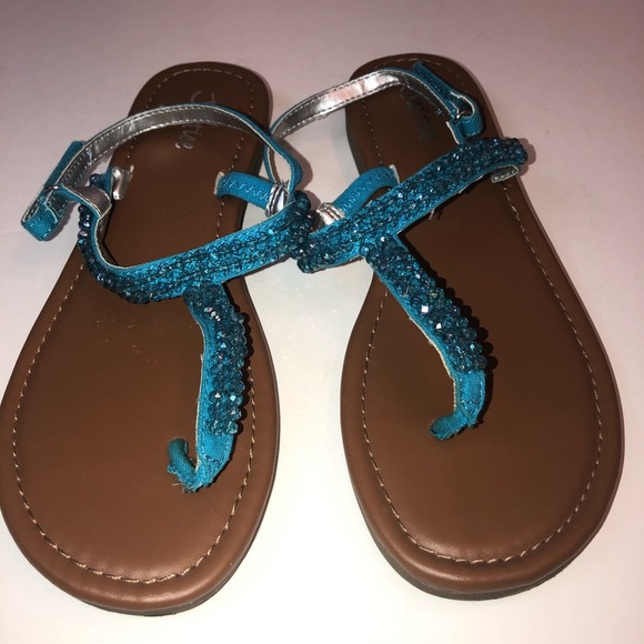 NEW Justice Jeweled Turquoise Blue Sandals - Picture 3 of 12